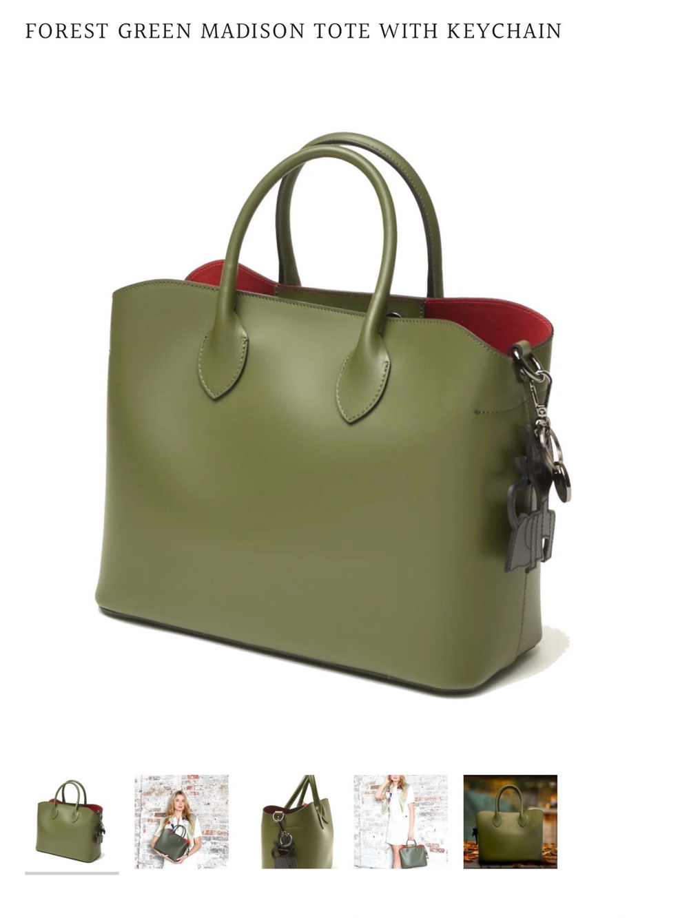 Madison Olive Green Leather Duffel with Red Interior
